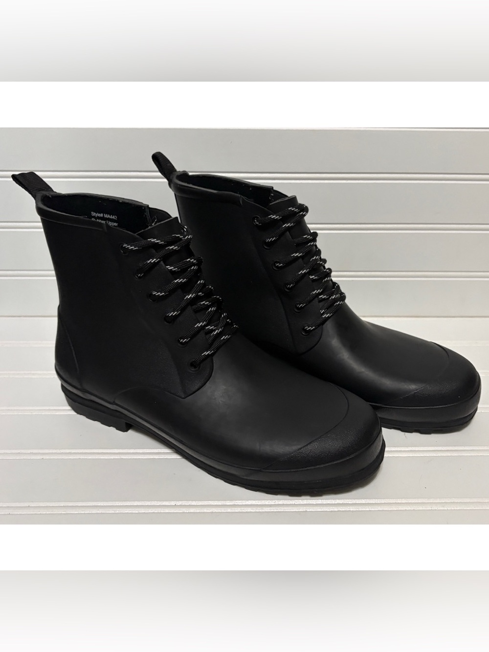 MADEWELL The Lace-Up Lugsole Lug Sole Rain Boots Black Rubber Womens Size 9